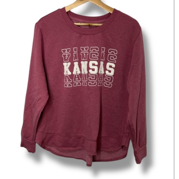 State of Mine Womens Kansas Graphic Sweatshirt Crewneck in Burgundy Ivory  XXL - Picture 1 of 12